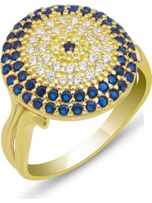 Inure Jewelry Gümüş Gold Yuvarlak Nazarlı Kadın Yüzük