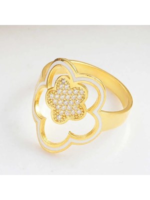Inure Jewelry ​gümüş Gold Çiçek Desenli Kadın Yüzük