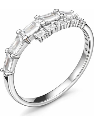 Inure Jewelry Gümüş Baget Taşlı Yarımtur Kadın Yüzük
