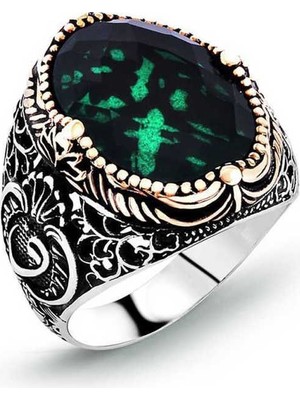 Inure Jewelry Gümüş Yeşil Zirkon Taşlı Erkek Yüzük