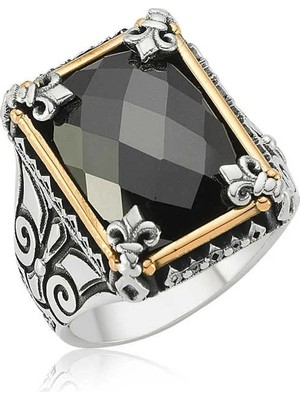 Inure Jewelry Gümüş Siyah Taşlı Erkek Yüzük