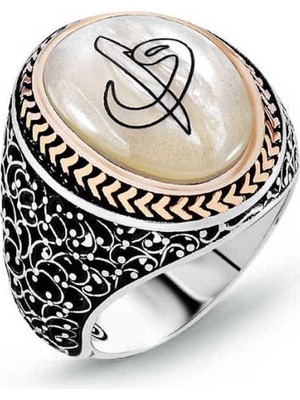 Inure Jewelry Gümüş Sedef Taşlı Eli Vav Erkek Yüzük