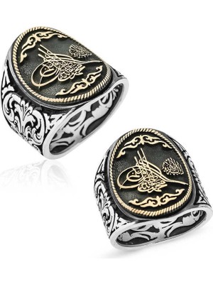 Inure Jewelry Gümüş La Ilahe Illallah Yazılı Tuğra Erkek Yüzük