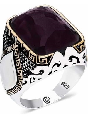 Inure Jewelry ​gümüş Mor Taşlı Köşeli Erkek Yüzük