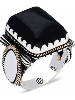 Inure Jewelry ​gümüş Siyah Oniks  Zirkon Taşlı Kare Erkek