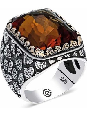 Inure Jewelry ​gümüş Kahverengi Zirkon Taşlı Kare Erkek Yüzük