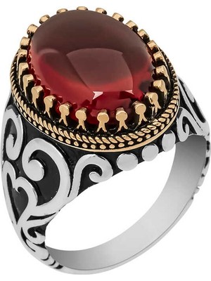Inure Jewelry Gümüş Kırmızı Zirkon Taşlı Erkek Yüzük