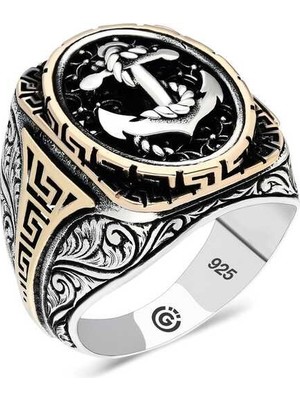 Inure Jewelry Gümüş Deniz Çapası Oval Erkek Yüzük