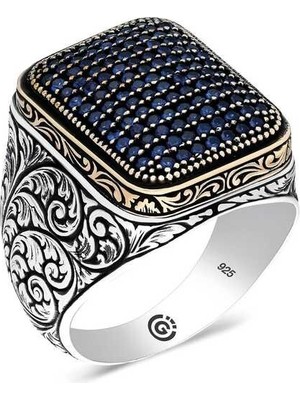 Inure Jewelry Gümüş Lacivert Zirkon Taşlı Kare Erkek Yüzük