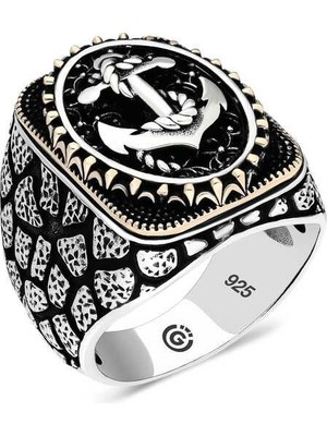 Inure Jewelry Gümüş Deniz Çapası Oval Erkek Yüzük