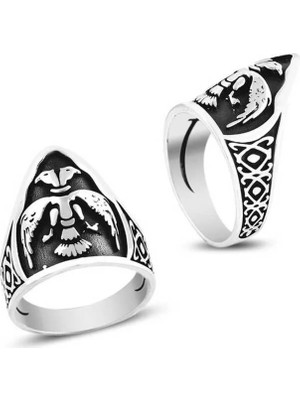 Inure Jewelry Gümüş Çift Başlı Kartal Başparmak Erkek Yüzük