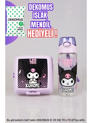 DEKOMUS İLE YENİ SEZON LİSANSLI KUROMI TRITAN MATARA 500 ML VE 2 KATLI BESLENME KABI YEMEK SETİ "ISLAK MENDİL HEDİYELİ"