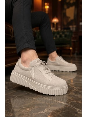 Mevese Dlob Erkek Bağcıklı Süet Günlük Casual Spor Sneaker Ayakkabı - Krem