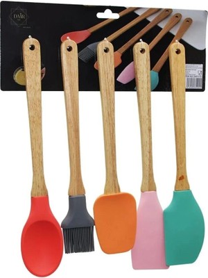 Ulu İthalat Bambu Saplı Silikon Kaşık Seti 5'li