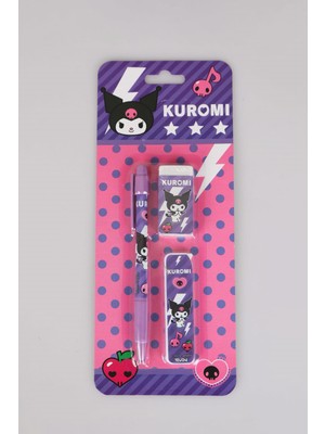 DEKOMUS İLE LİSANSLI KUROMI VERSATİL UÇLU KALEM , SİLGİ VE 0.7 MM UÇ SETİ