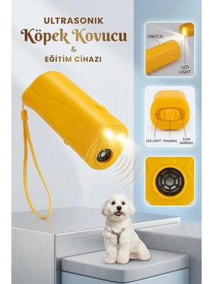 Marsilyan™- Ultrasonik Köpek Uzaklaştırıcı El Fenerli Eğitim Cihazı Taşınabilir Sarı Pratik Ürün