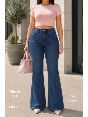 Cedy Denim Cedy Denım - Kadın Büyük Beden Ispanyol Paça Yüksek Bel Skinny Fit Likralı Pantolon  C628