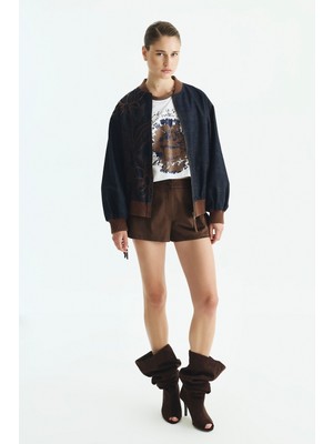 ROMAN Nakışlı Bomber Denim Ceket Lacivert KK016501_015