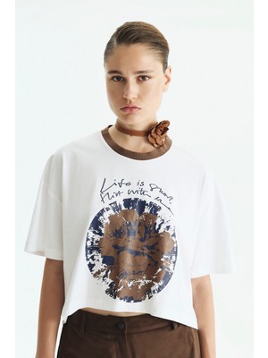 ROMAN Önü Baskılı Asimetrik Kısa Kol T-Shirt Beyaz KK023809_002