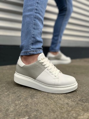 Mevese Tsoob Bağcıklı Cilt  Süet Erkek Günlük Rahat Taban Sneaker Ayakkabı - Gri - Beyaz