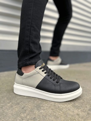 Mevese Tsoob Bağcıklı Cilt  Süet Erkek Günlük Rahat Taban Sneaker Ayakkabı - Gri - Siyah