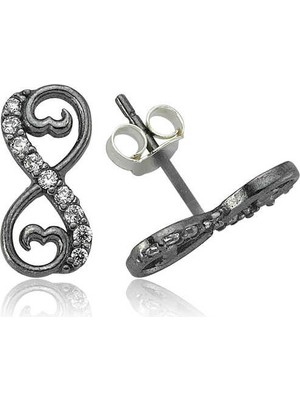 Inure Jewelry Gümüş Kalpli Sonsuzluk Çivili Küpe