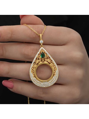 Inure Jewelry Gümüş Gold Kaplama Damla Çeyrek Takılabilen Kadın Kolye
