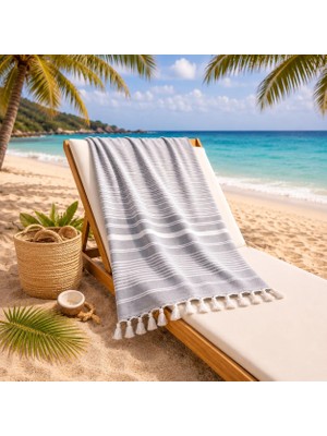 Ödel Buldan Çizgili Peştamal, Pamuk, Saçaklı, Plaj, Havuz, Spa, Sauna, Spor, Seyahat Havlusu,Siyah