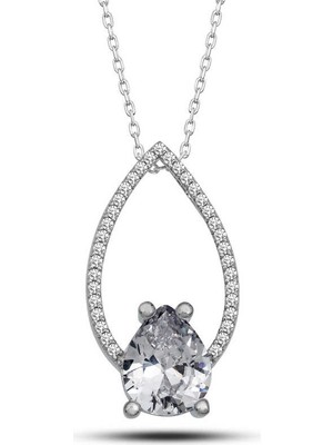Inure Jewelry Gümüş Beyaz Taşlı Damla Kadın Kolye