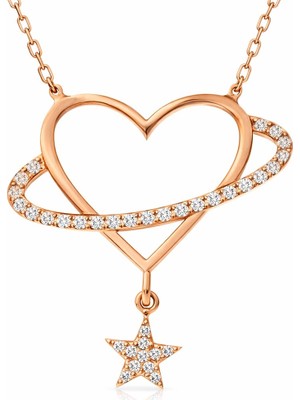 Inure Jewelry Gümüş Rose Kalp Yıldız Kadın Kolye