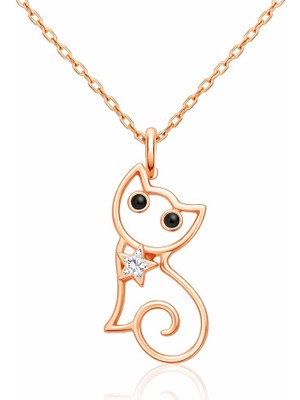 Inure Jewelry Gümüş Rose Kedi Kadın Kolye
