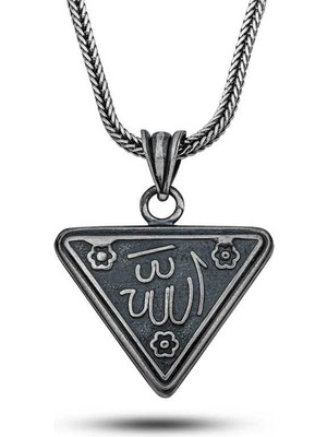 Inure Jewelry Gümüş Çiçek Motifli Allah Yazılı Cevşen Kolye