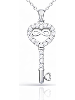 Inure Jewelry Gümüş Kalpli Sonsuzluk Anahtar Kadın Kolye