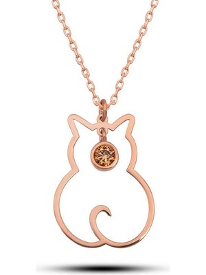Inure Jewelry Gümüş Kasım Ayı Doğum Taşı Kedi Kadın Kolye