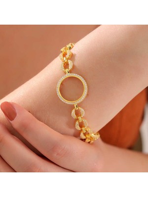 Inure Jewelry Gümüş Çeyrek Takılabilen Altın Kaplama Kadın Bileklik