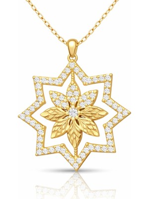 Inure Jewelry Gümüş Yıldız Çiçek Motifli Altın Kaplama Kolye