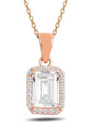 Inure Jewelry Gümüş Rose Baget Taşlı Kadın Kolye
