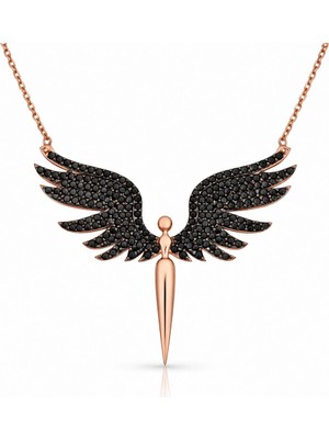 Inure Jewelry Gümüş Siyah Mikail Meleği Bayan Kolye