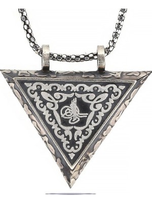 Inure Jewelry Gümüş Üçgen İçi Açılabilen Tuğra Muskalık Kolye