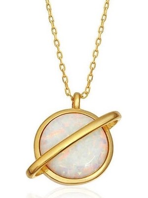 Inure Jewelry Gümüş Gold Opal Taşlı Gezegen Bayan Kolye