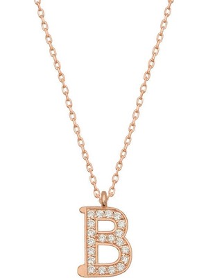 Inure Jewelry Gümüş Rose B Harfi Kadın Kolye