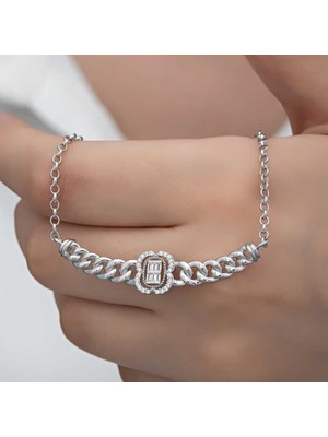 Inure Jewelry Gümüş Gurmet Zincirli Baget Taşlı Kadın Kolye