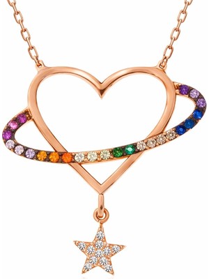 Inure Jewelry Gümüş Rose Kalp Yıldız Kadın Kolye