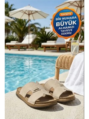 Relaxa Erkek Terlik, Men's Comfort Collection, Ortopedik, Günlük Terlik, Evde ve Dış Mekanda Giyilebilen Rahat Tabanlı, Anatomik Terlik Krem