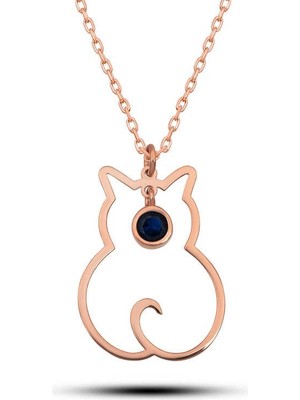 Inure Jewelry Gümüş Eylül Ayı Doğum Taşı Kedi Kadın Kolye