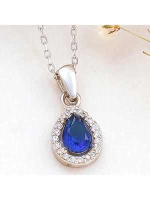 Inure Jewelry Gümüş Mavi Damla Zirkon Taşlı Kadın Kolye