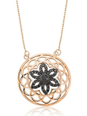 Inure Jewelry Gümüş Siyah Yaşam Çiçeği Bayan Kolye