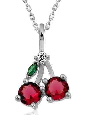 Inure Jewelry Gümüş Kiraz Figürlü Meyve Kadın Kolye