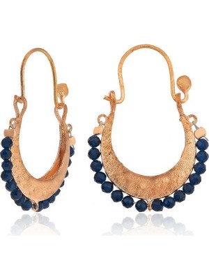 Inure Jewelry ​Gümüş Lacivert Taşlı Bohem Küpe
