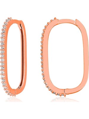 Inure Jewelry Gümüş Rose Zirkon Taşlı Halka Kadın Küpe